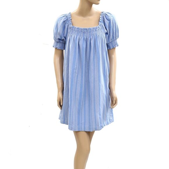 Free People Free-Est Mila Mini Dress Shift Strip Printed A-line Smocked S 285426 - Picture 5 of 8